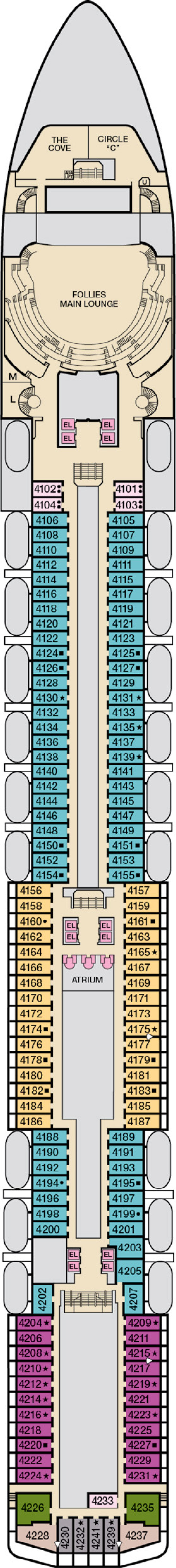 Main (Deck 4) deck plan for Carnival Legend