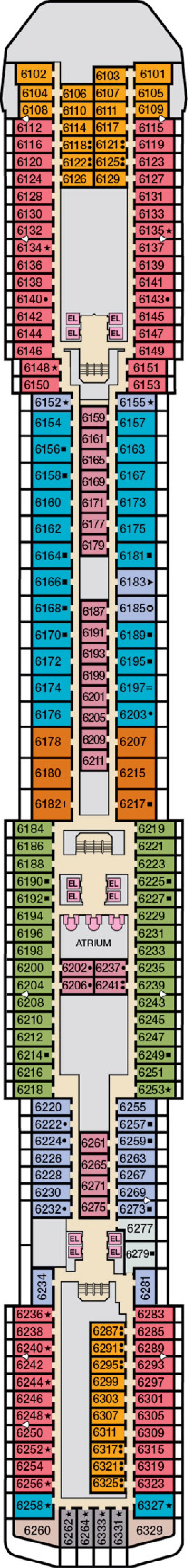 Empress (Deck 6) deck plan for Carnival Legend