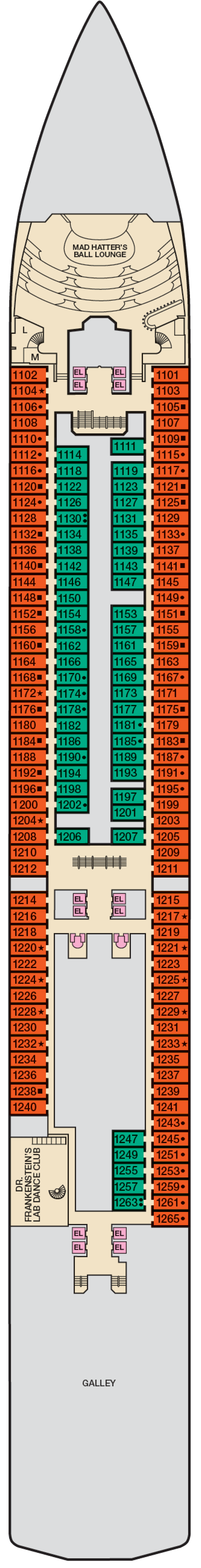 Riviera (Deck 1) deck plan for Carnival Miracle