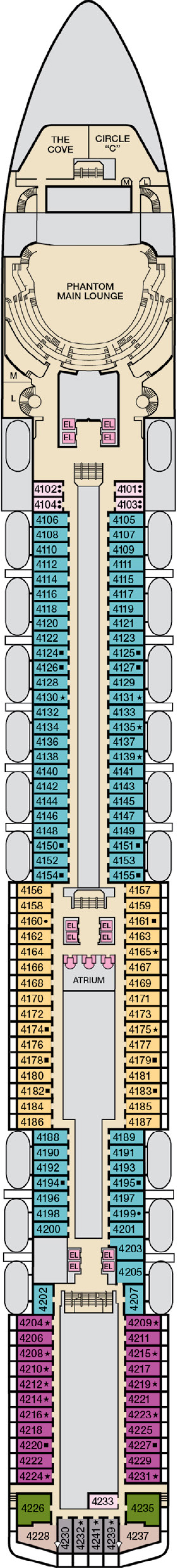 Main (Deck 4) deck plan for Carnival Miracle