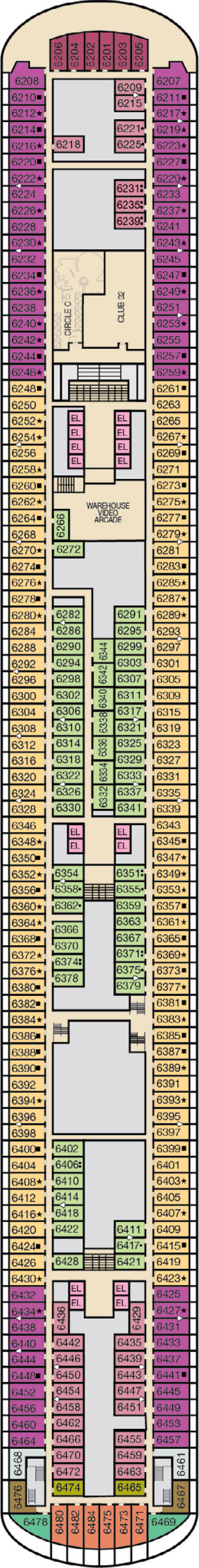 Deck 6 deck plan for Carnival Panorama