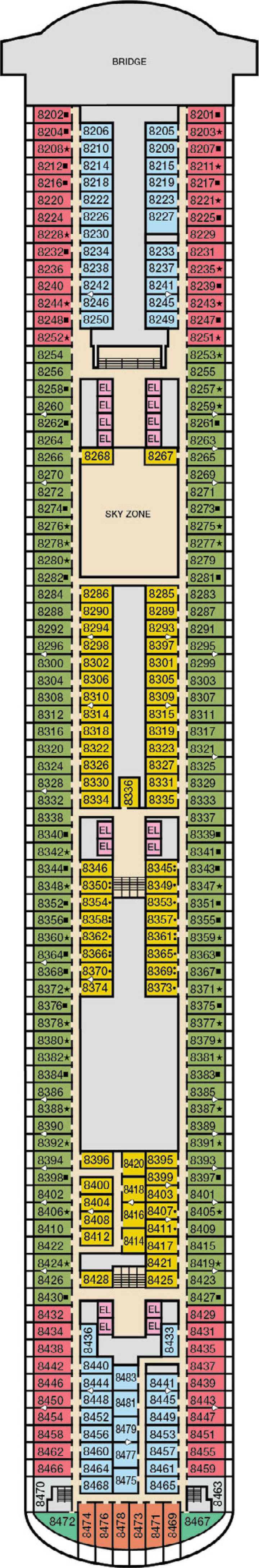 Deck 8 deck plan for Carnival Panorama
