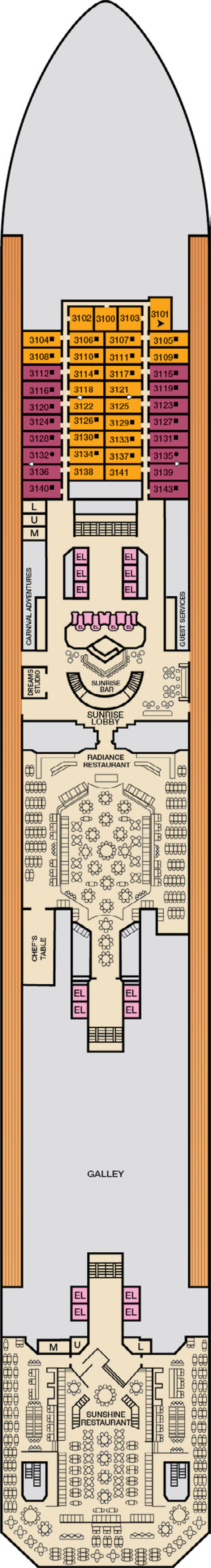 Lobby (Deck 3) deck plan for Carnival Sunrise