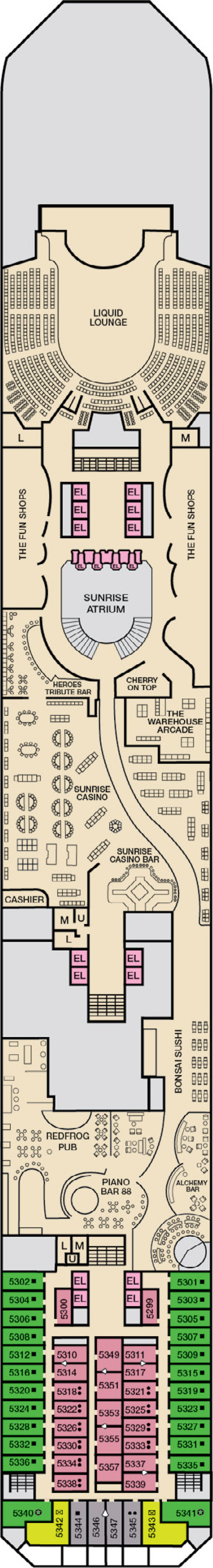 Promenade (Deck 5) deck plan for Carnival Sunrise