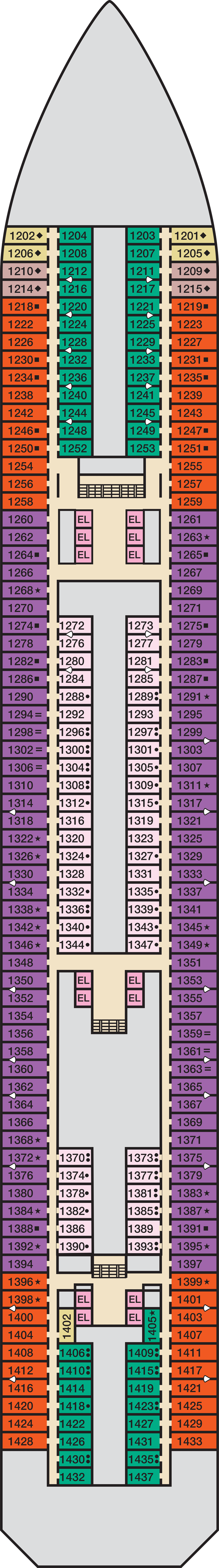 Riviera (Deck 1) deck plan for Carnival Sunrise