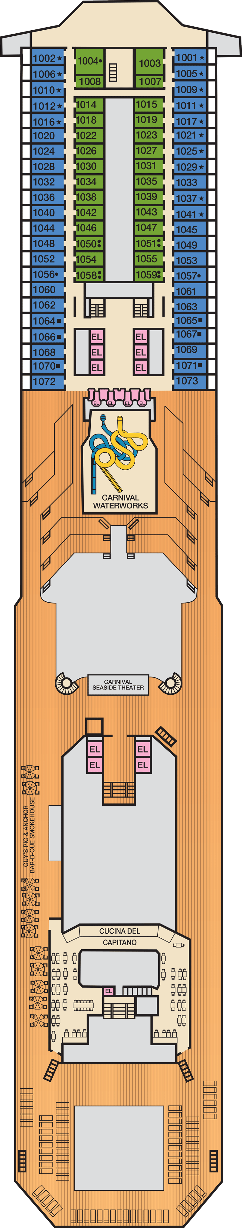 Panorama (Deck 10) deck plan for Carnival Sunrise