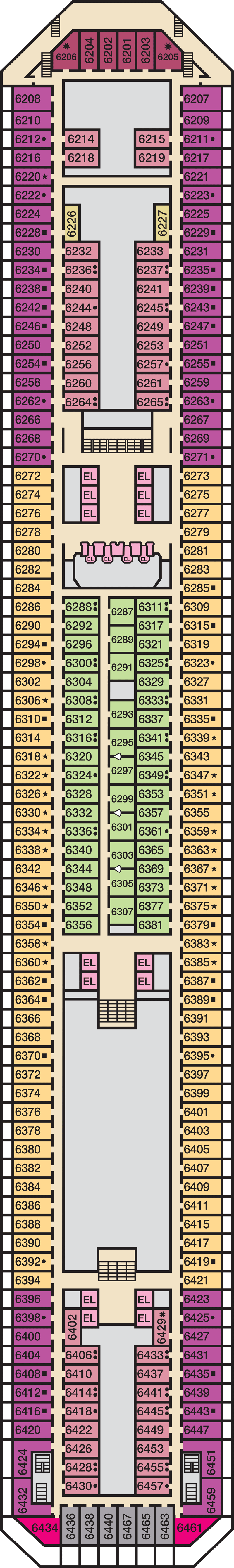 Upper (Deck 6) deck plan for Carnival Sunrise