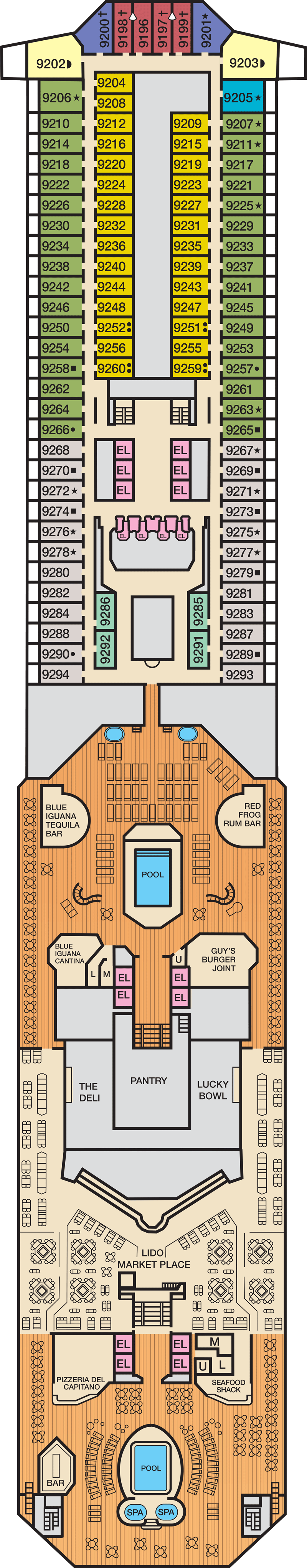 Lido (Deck 9) deck plan for Carnival Sunrise