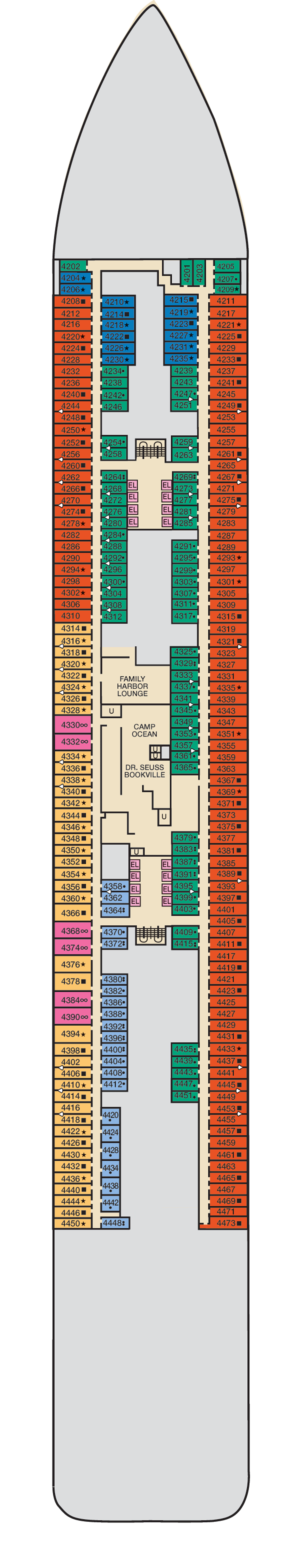 Deck 4 deck plan for Mardi Gras