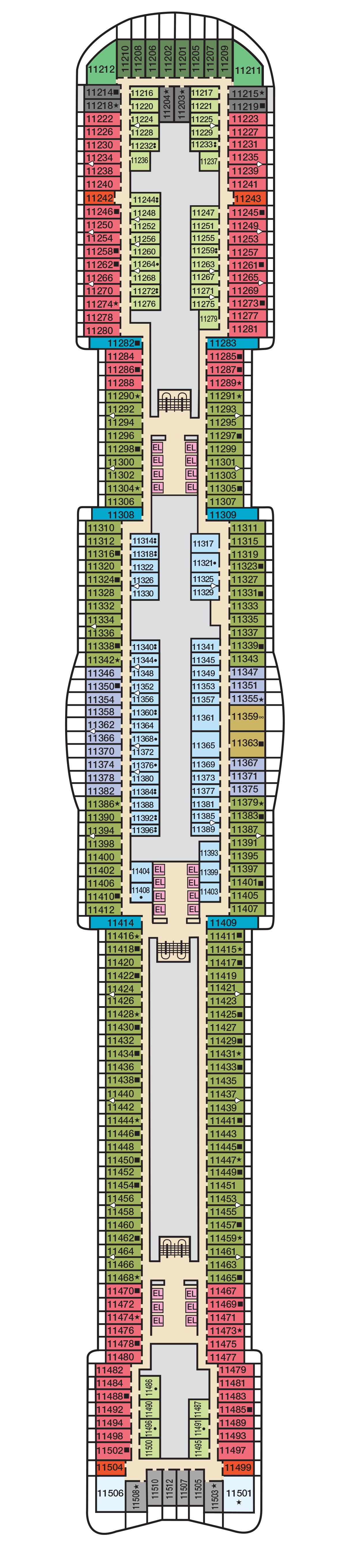 Deck 11 deck plan for Mardi Gras