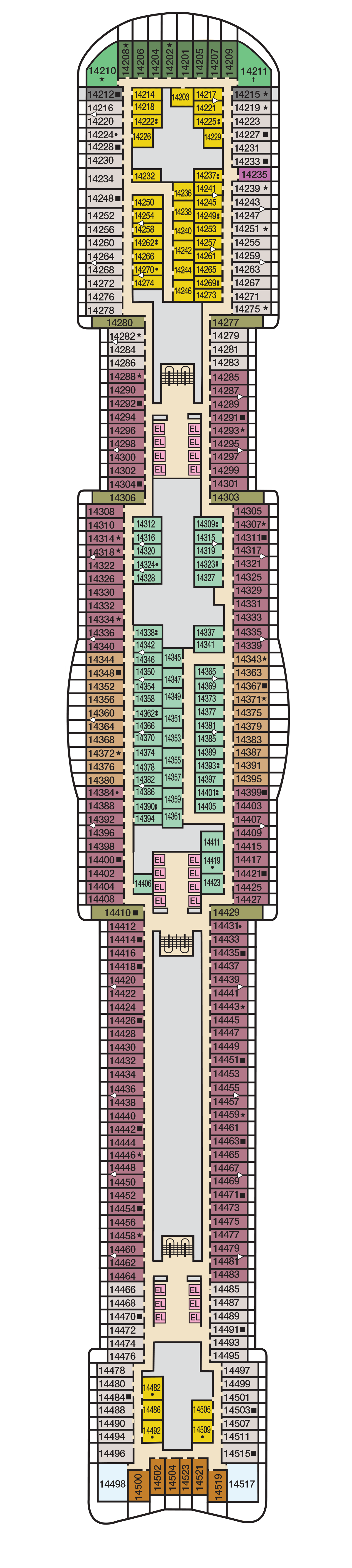 Deck 14 deck plan for Mardi Gras