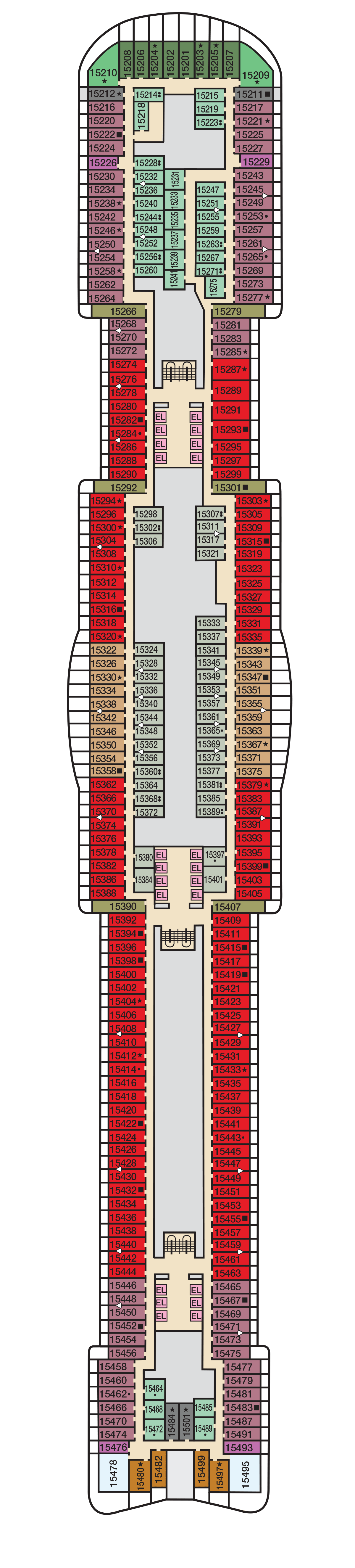 Deck 15 deck plan for Mardi Gras