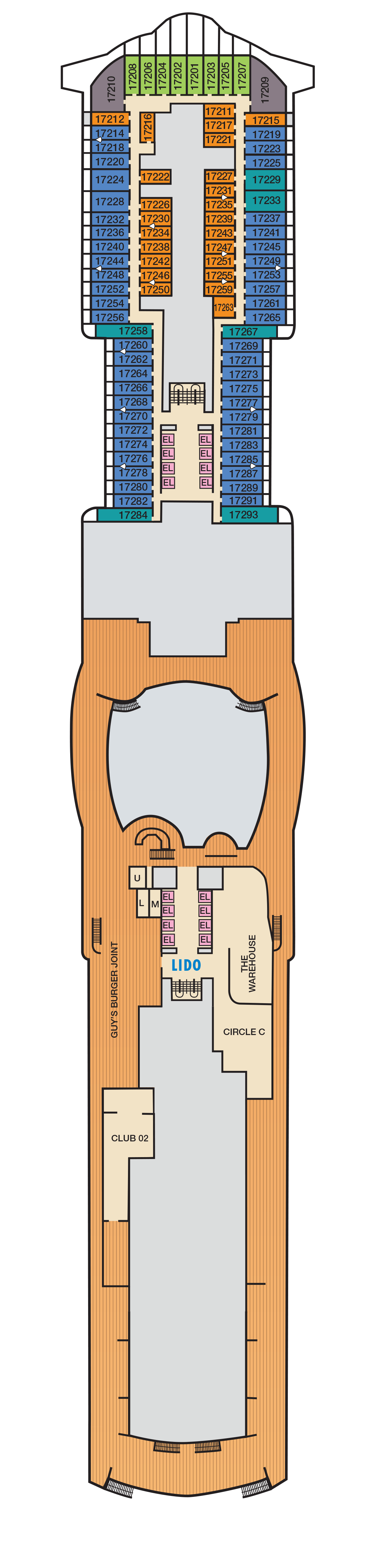 Deck 17 deck plan for Mardi Gras