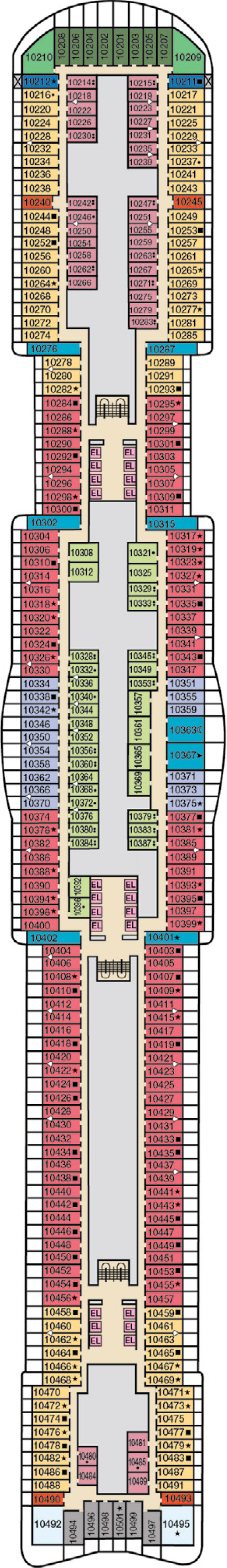 Deck 10 deck plan for Mardi Gras