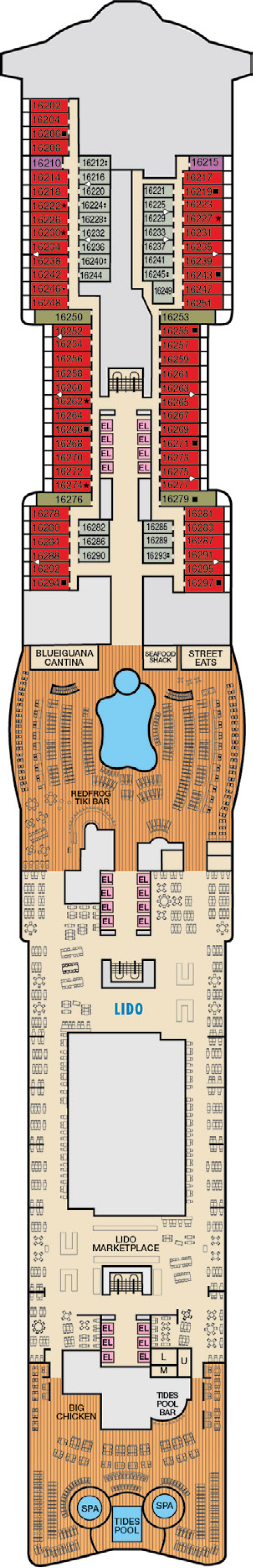 Deck 16 deck plan for Mardi Gras