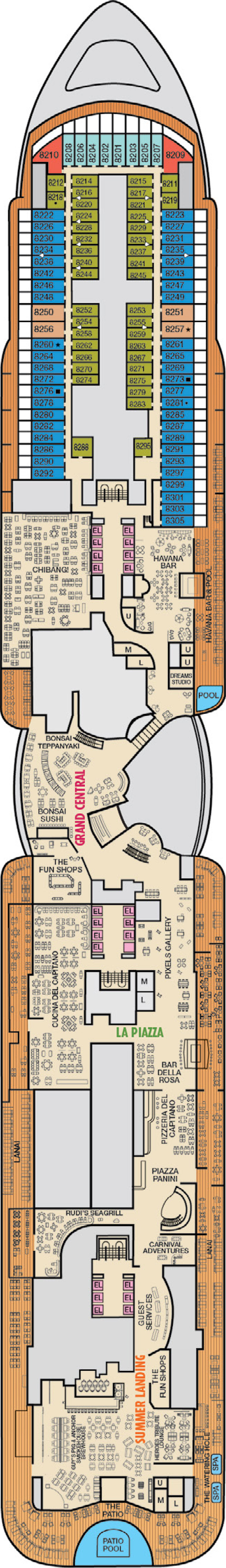 Deck 8 deck plan for Mardi Gras