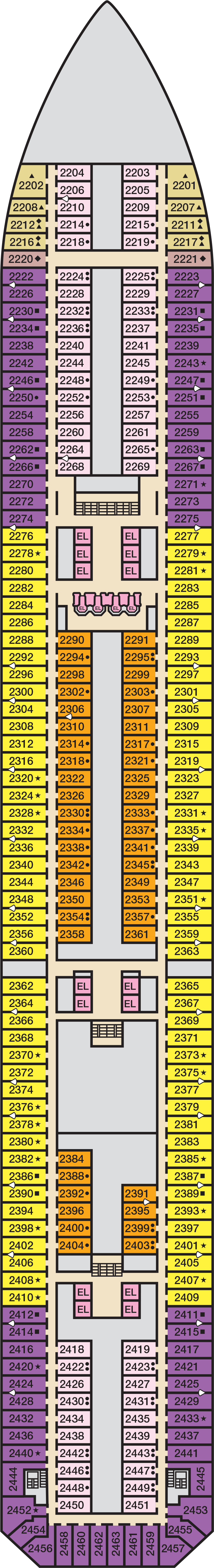Main (Deck 2) deck plan for Carnival Radiance