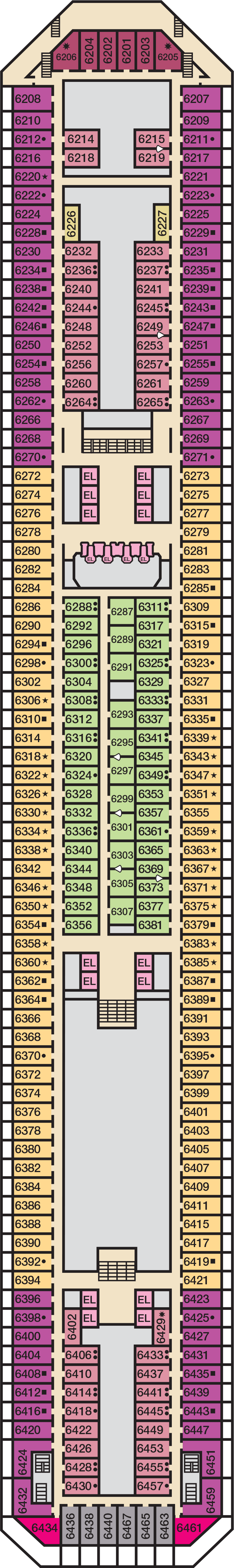 Upper (Deck 6) deck plan for Carnival Radiance