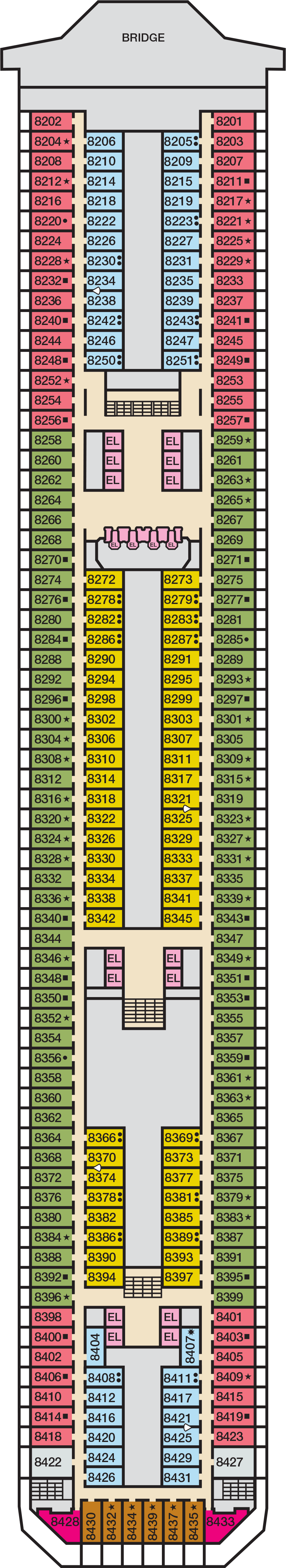 Verandah (Deck 8) deck plan for Carnival Radiance
