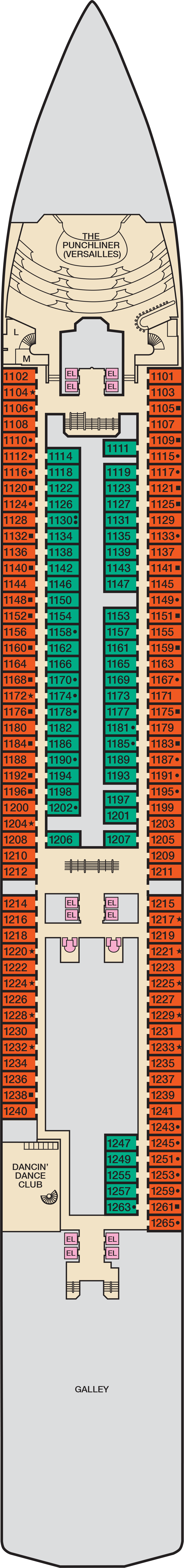 Riviera (Deck 1) deck plan for Carnival Spirit