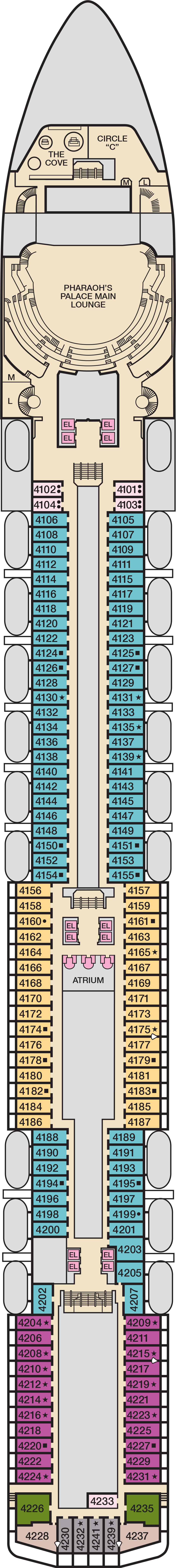Main (Deck 4) deck plan for Carnival Spirit