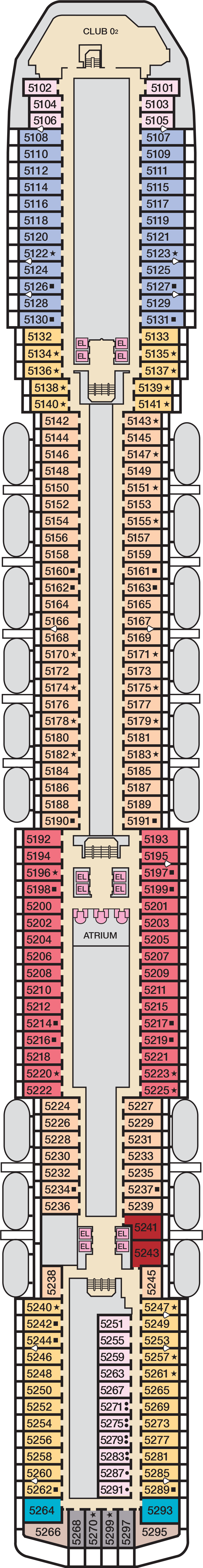 Upper (Deck 5) deck plan for Carnival Spirit