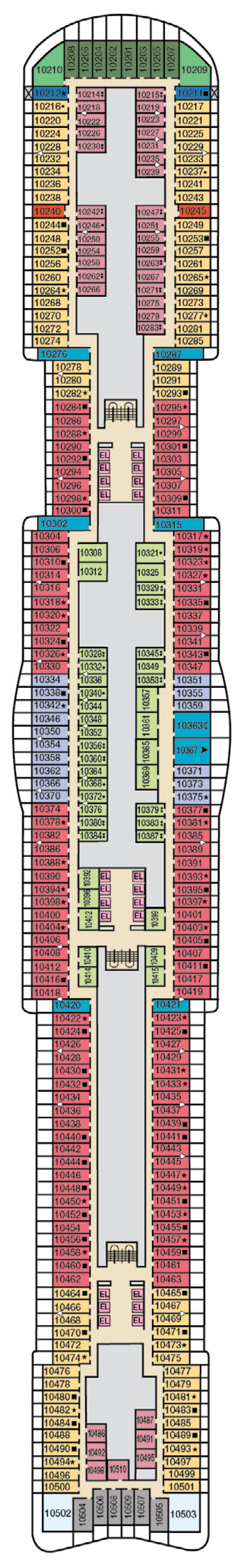 Deck 10  deck plan for Carnival Jubilee