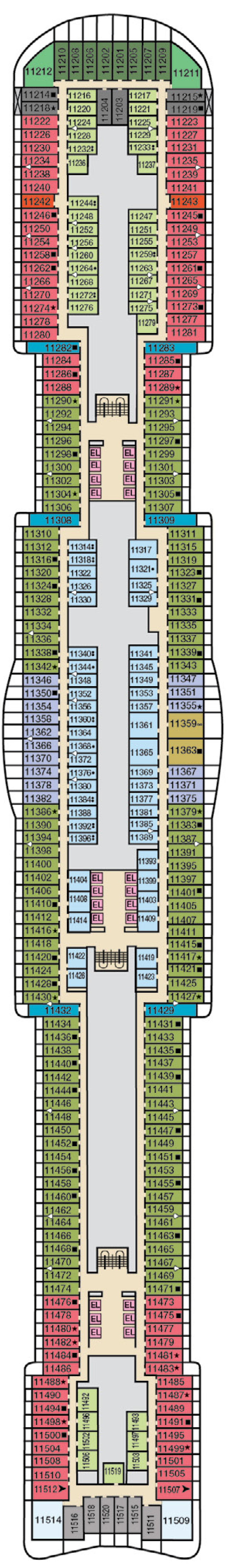Deck 11 deck plan for Carnival Jubilee