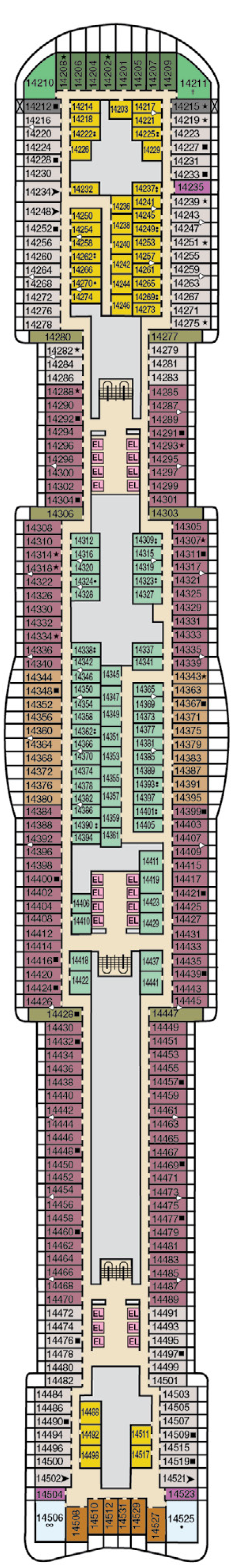 Deck 14 deck plan for Carnival Jubilee