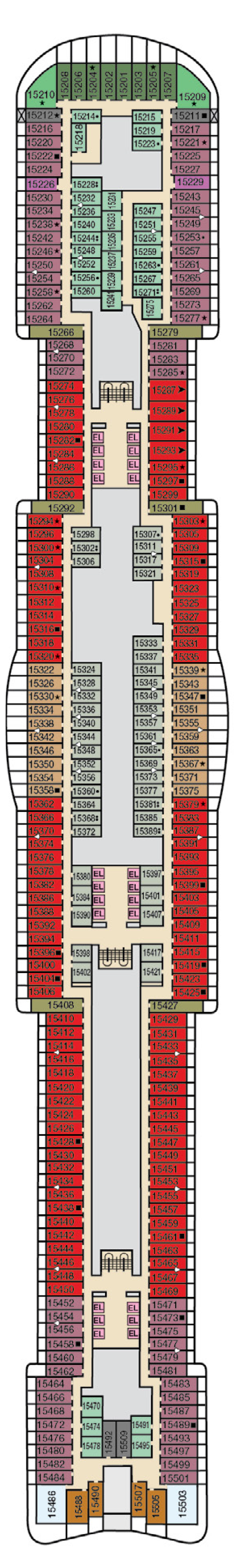 Deck 15 deck plan for Carnival Jubilee