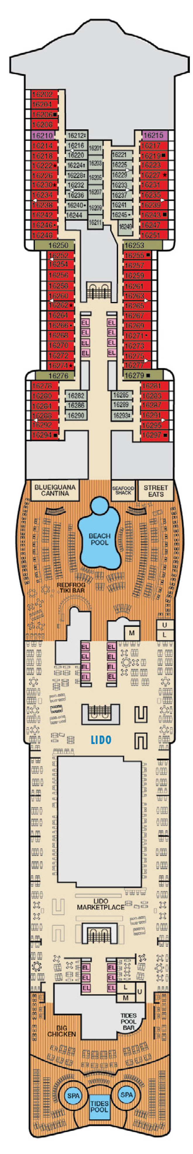 Deck 16 deck plan for Carnival Jubilee