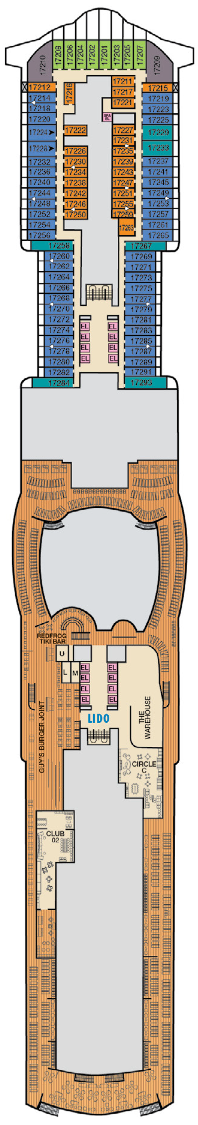 Deck 17 deck plan for Carnival Jubilee