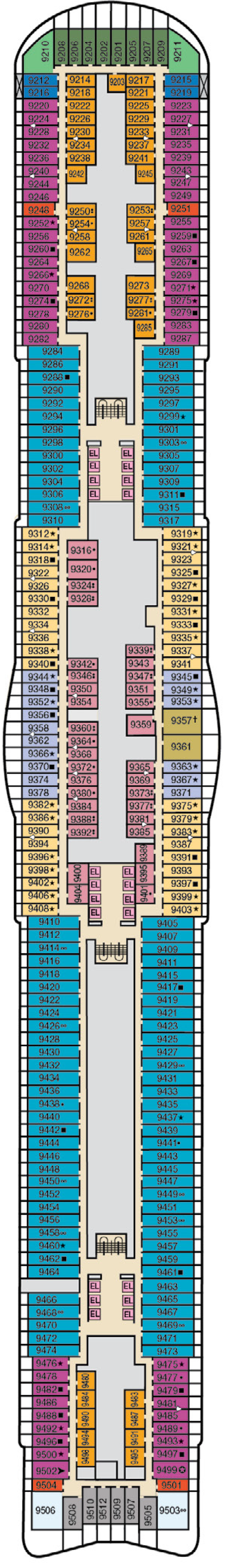 Deck 9 deck plan for Carnival Jubilee