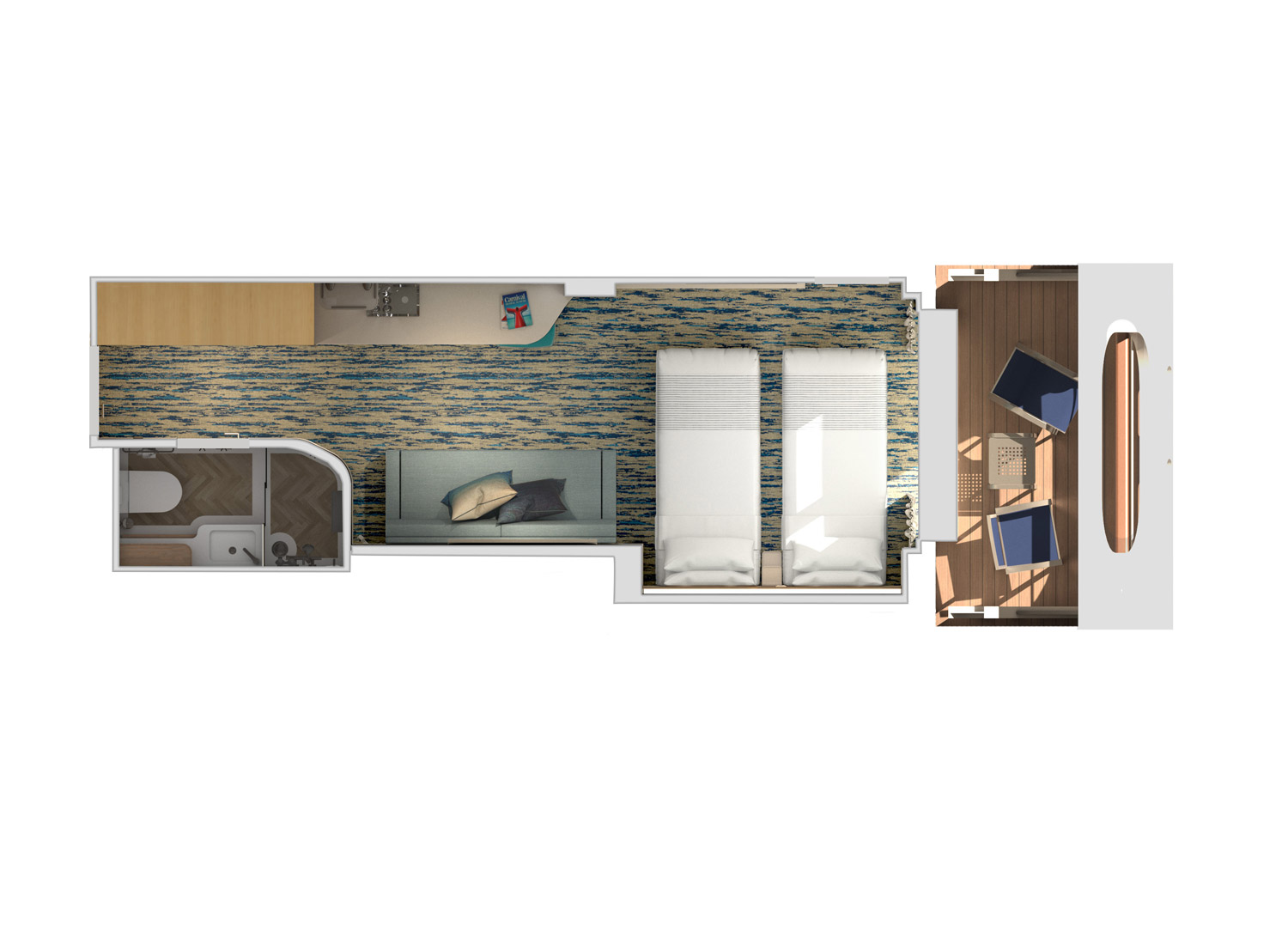 Schematic of the Cove Balcony Stateroom