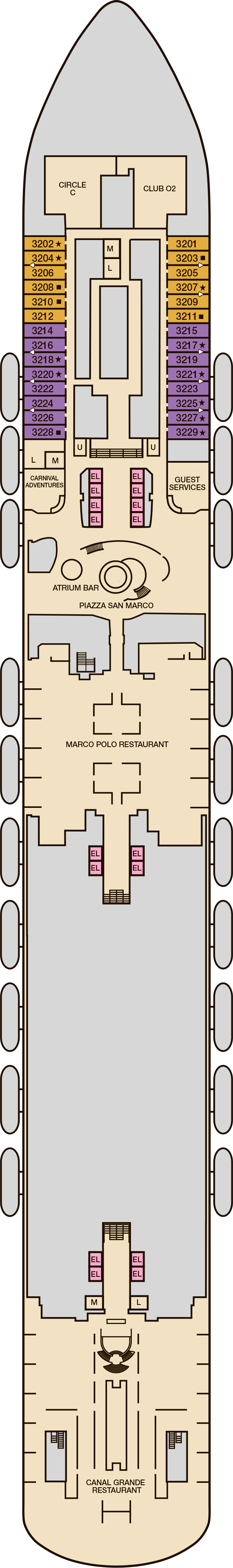 Deck 3 deck plan for Carnival Venezia