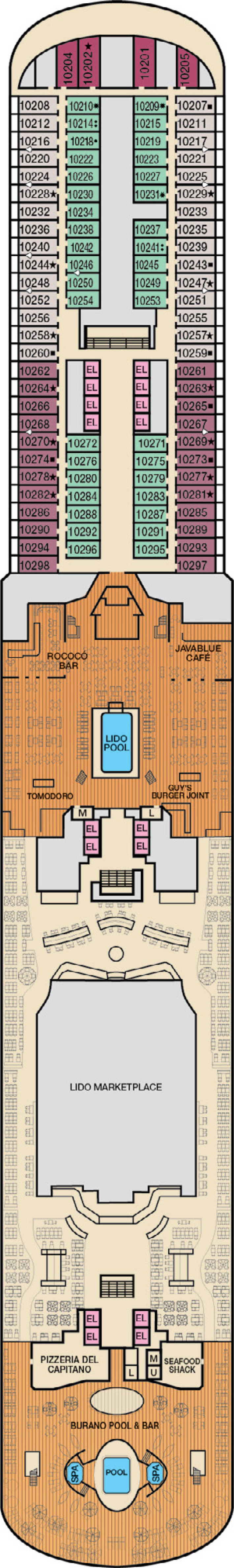 Deck 10 deck plan for Carnival Venezia