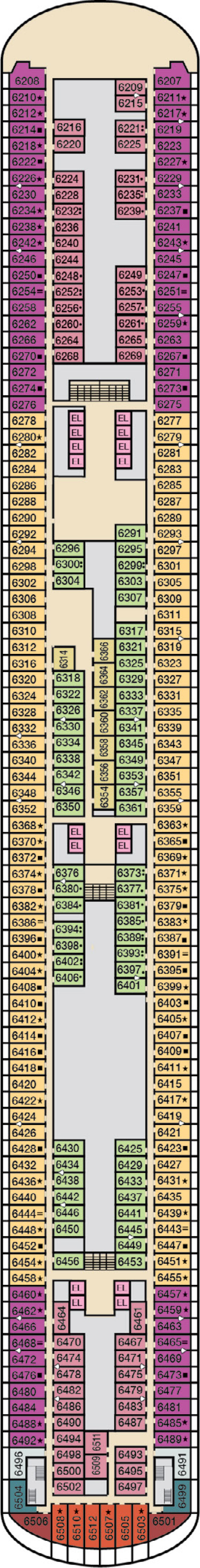 Deck 6 deck plan for Carnival Venezia