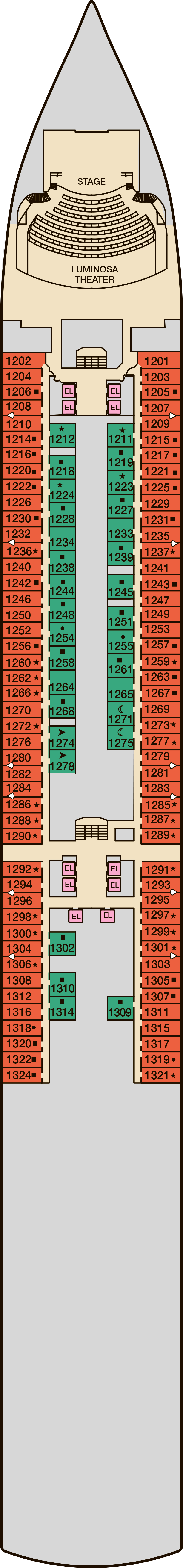 Deck 1 deck plan for Carnival Luminosa