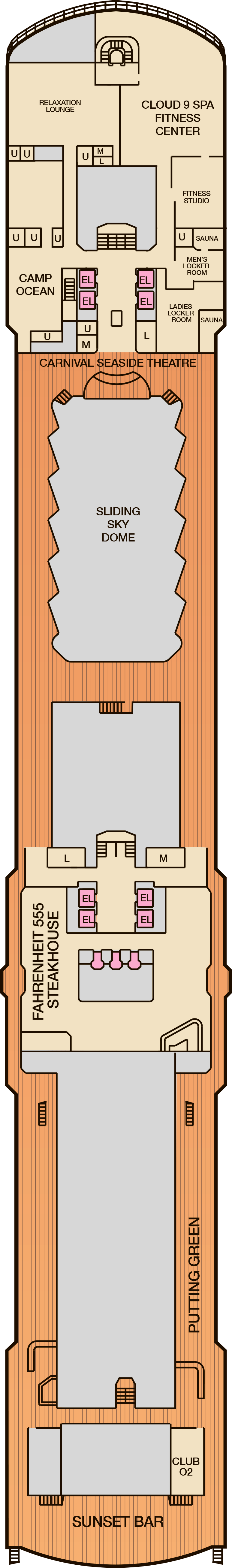 Deck 10 deck plan for Carnival Luminosa