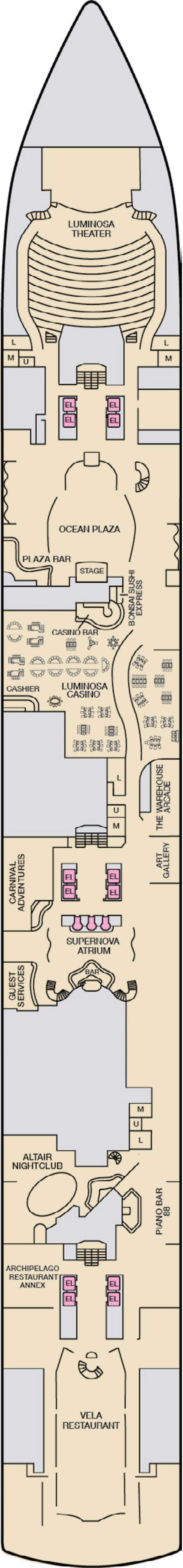 Deck 2 deck plan for Carnival Luminosa