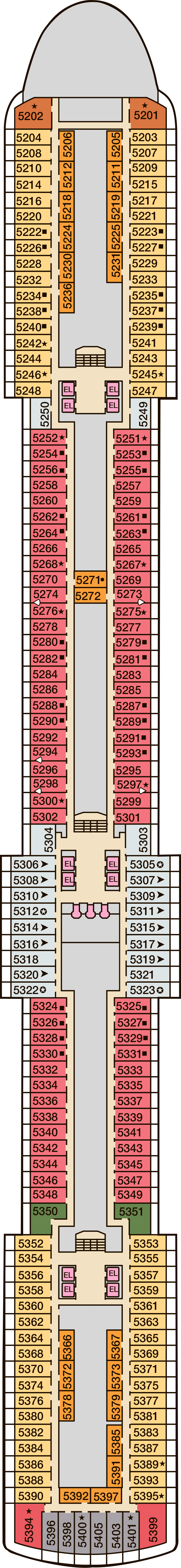 Deck 5 deck plan for Carnival Luminosa