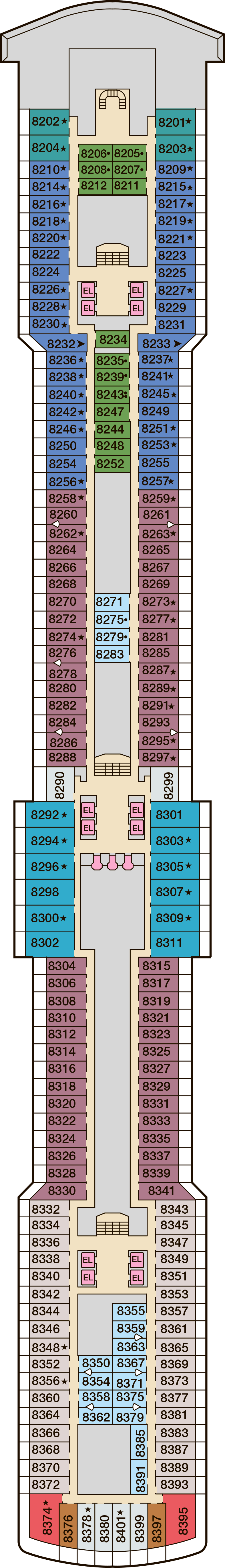 Deck 8 deck plan for Carnival Luminosa