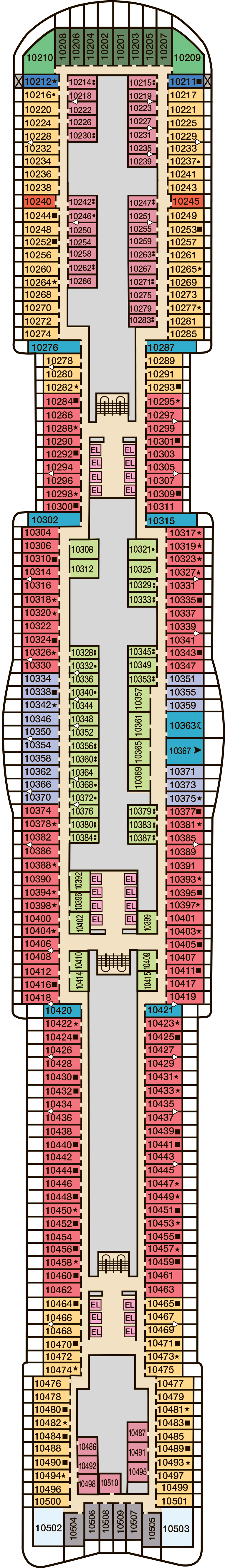 Deck 10  deck plan for Carnival Celebration