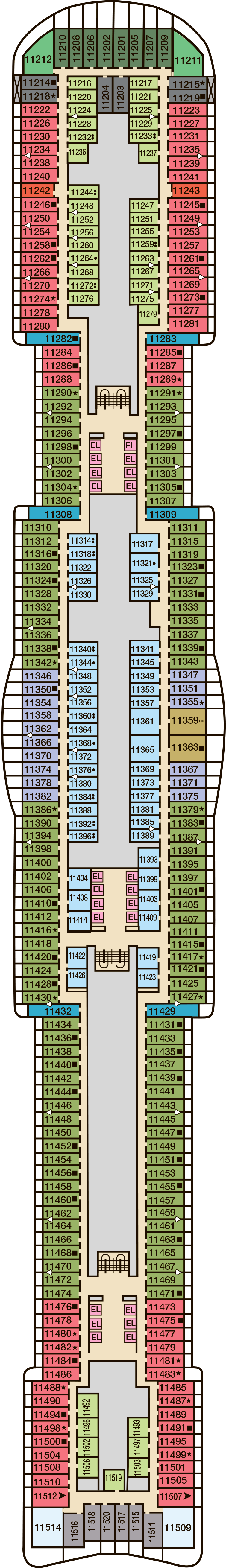 Deck 11 deck plan for Carnival Celebration