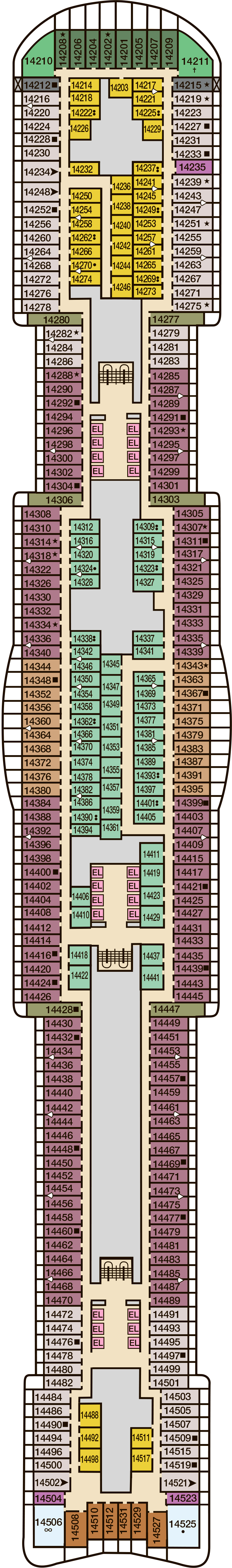 Deck 14 deck plan for Carnival Celebration