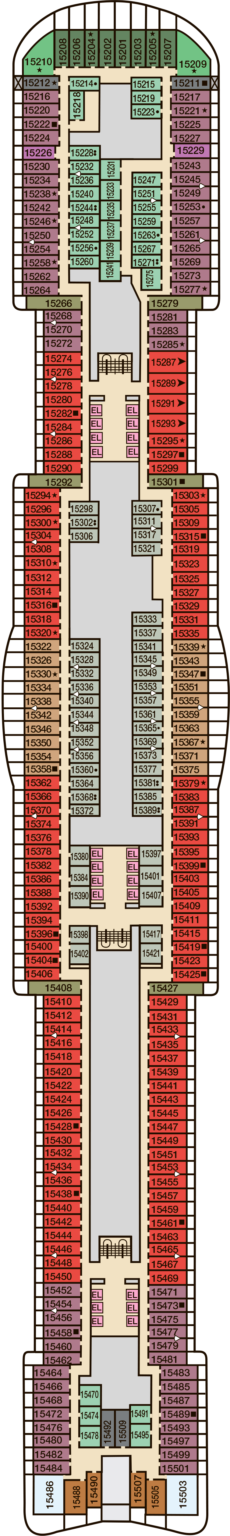 Deck 15 deck plan for Carnival Celebration