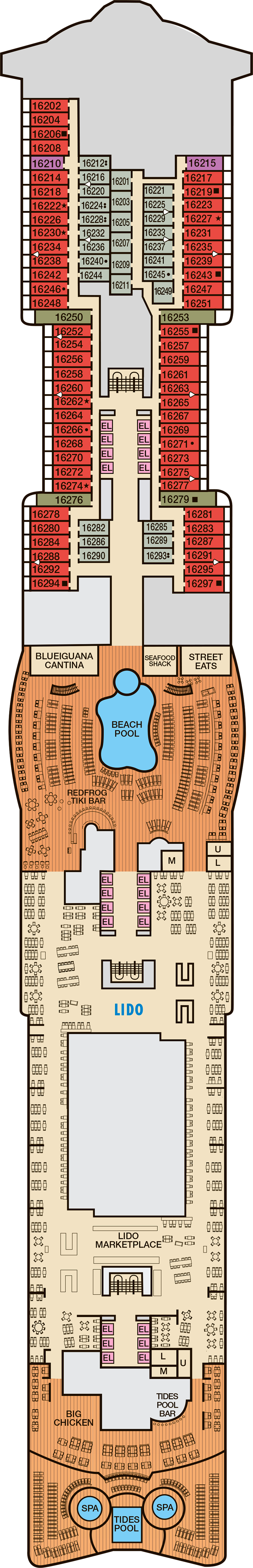 Deck 16 deck plan for Carnival Celebration