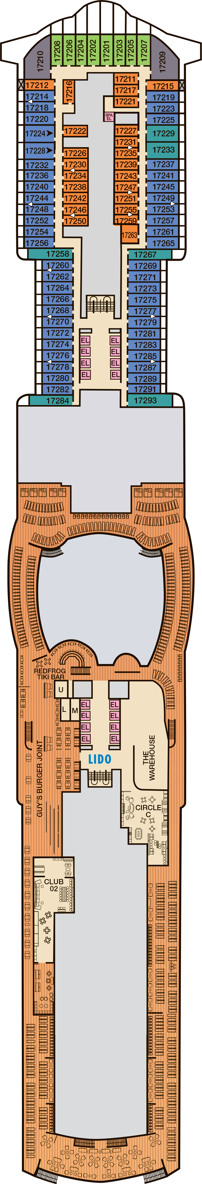 Deck 17 deck plan for Carnival Celebration