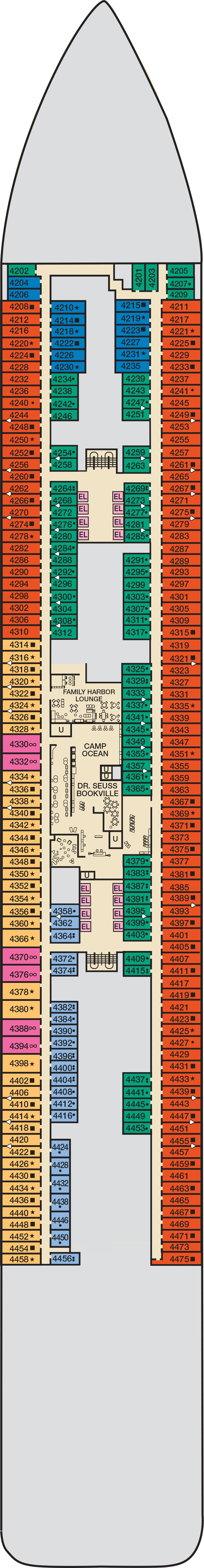 Deck 4 deck plan for Carnival Celebration