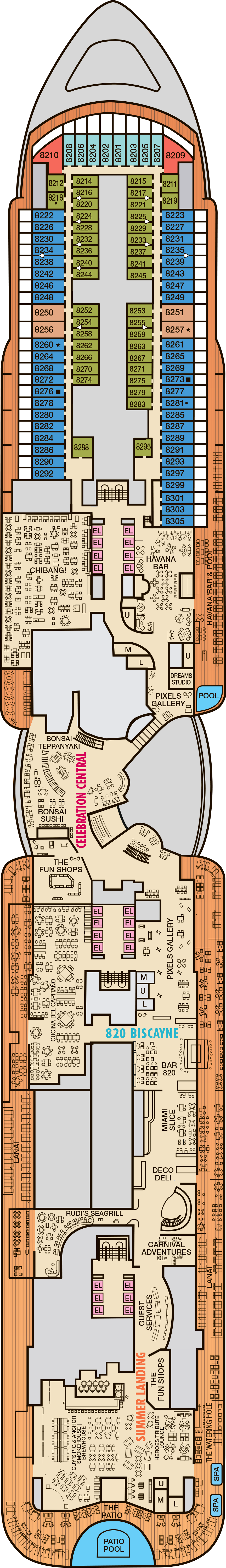 Deck 8 deck plan for Carnival Celebration